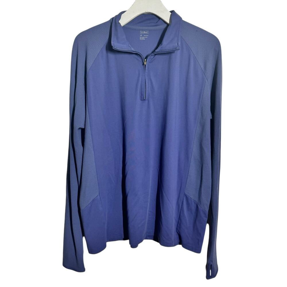 L.L.Bean Pullover Shirt Men L Blue Quater Zip Layer Outdoor Sport Nylon Spandex